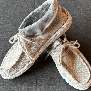EUC Hey Dude Light Tan Collared Canvas Loafers